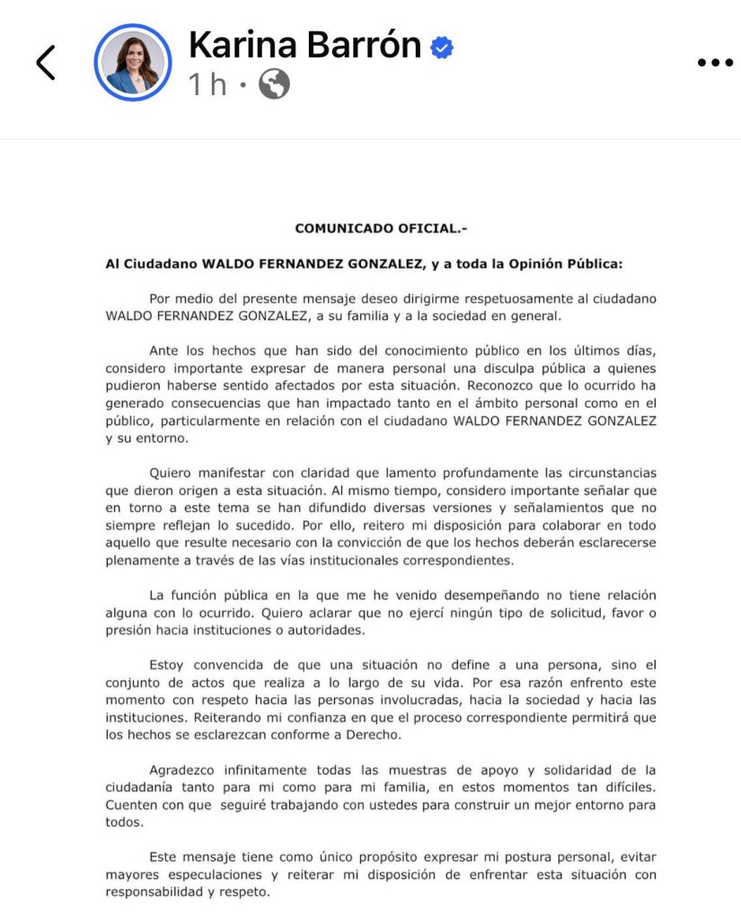 Karina "N" Reconoce Daño Ocasionado Al Senador Waldo Fdz